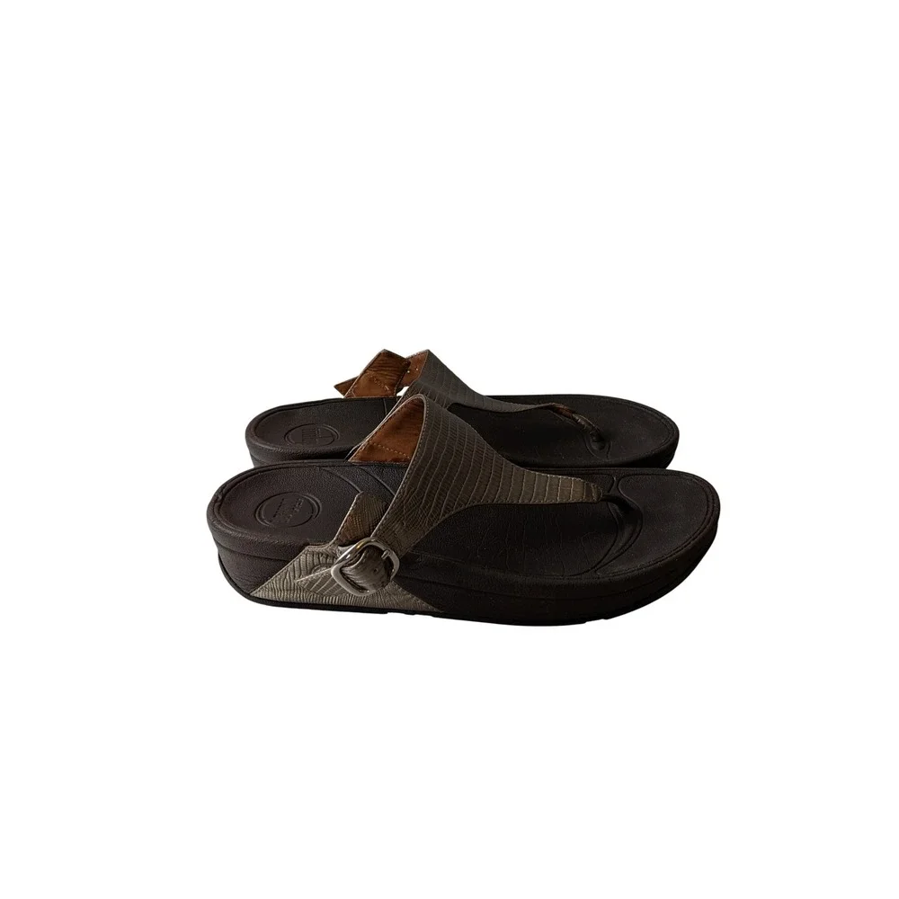 FitFlop Women Bronze Lizard Embossed Thong Slingback Sandals 350-012 US 8 UK 6